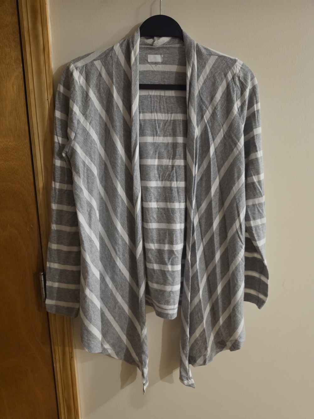 LOFT Gray and White Striped Open Cardigan